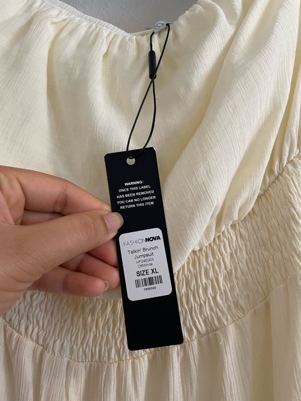NWT Fashion Nova Talkin’ Brunch Strapless Wide Leg Jumpsuit XL Off White Boho - Picture 8 of 10